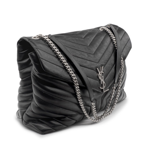 Sac bandoulière Saint Laurent Loulou grand modèle en cuir matelassé chevrons noir