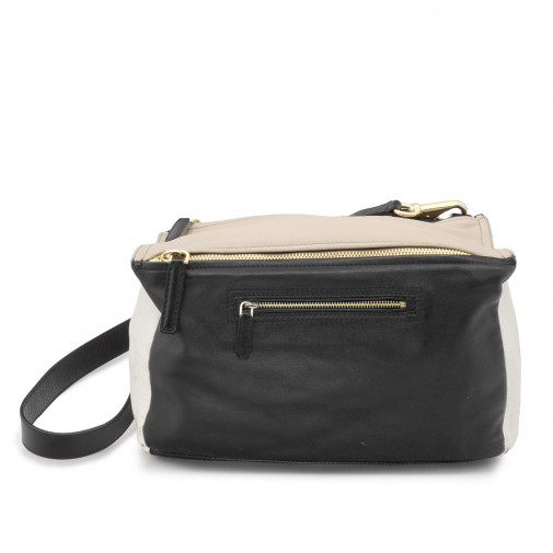 Sac Pandora Médium en cuir souple tricolore noir, beige et blanc