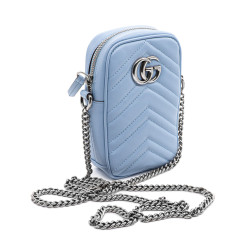 Pochette Gucci en cuir matelassé bleu GG Marmont Mini