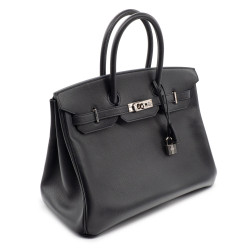 Sac Hermès Birkin 35 en cuir Epsom Noir et accastilage en metal palladié