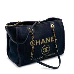 Sac Cabas Chanel Collector Deauville 19A en toile marine et lurex doré