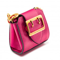 Sac Mini Buckle Tote en cuir métallisé rose