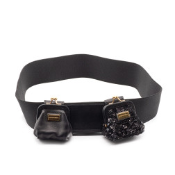 Ceinture-porte-monnaie en toile élastique et cuir noir