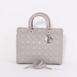 Bolso Lady Dior Tamaño Grande de cuero gris