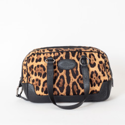 Sac Bowling en toile imprimé panthère et cuir gréné noir