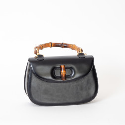 Bolso Bamboo cuero liso negro Tamaño Grande