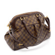 Sac à main Louis Vuitton Trevi en toile damier ébène et cuir marron