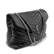 Sac bandoulière Saint Laurent Loulou grand modèle en cuir matelassé chevrons noir