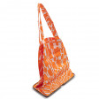 Sac pliable SilkyPop en soie imprimée orange et cuir marron