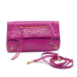 Pochette City avec bandoulière amovible en cuir vieilli rose fucshia 