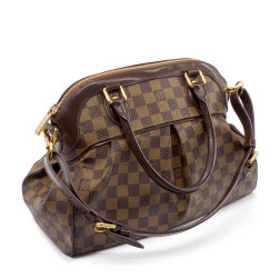 Sac à main Louis Vuitton Trevi en toile damier ébène et cuir marron