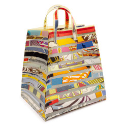 Sac à main Hermès Cas du Sac petit modèle en matière synthétique blanc-cassé et soie multicolore
