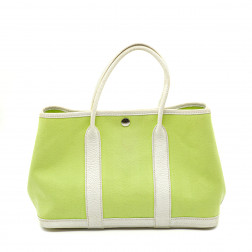 Sac Garden 30 en toile Lime et cuir Clemence blanc